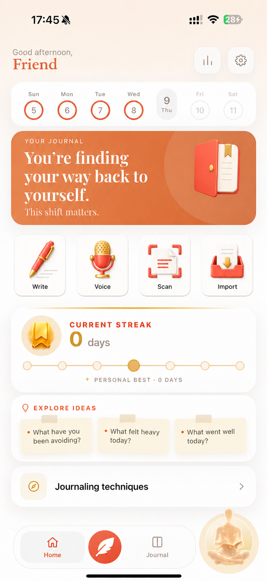 Journaling Buddy home screen